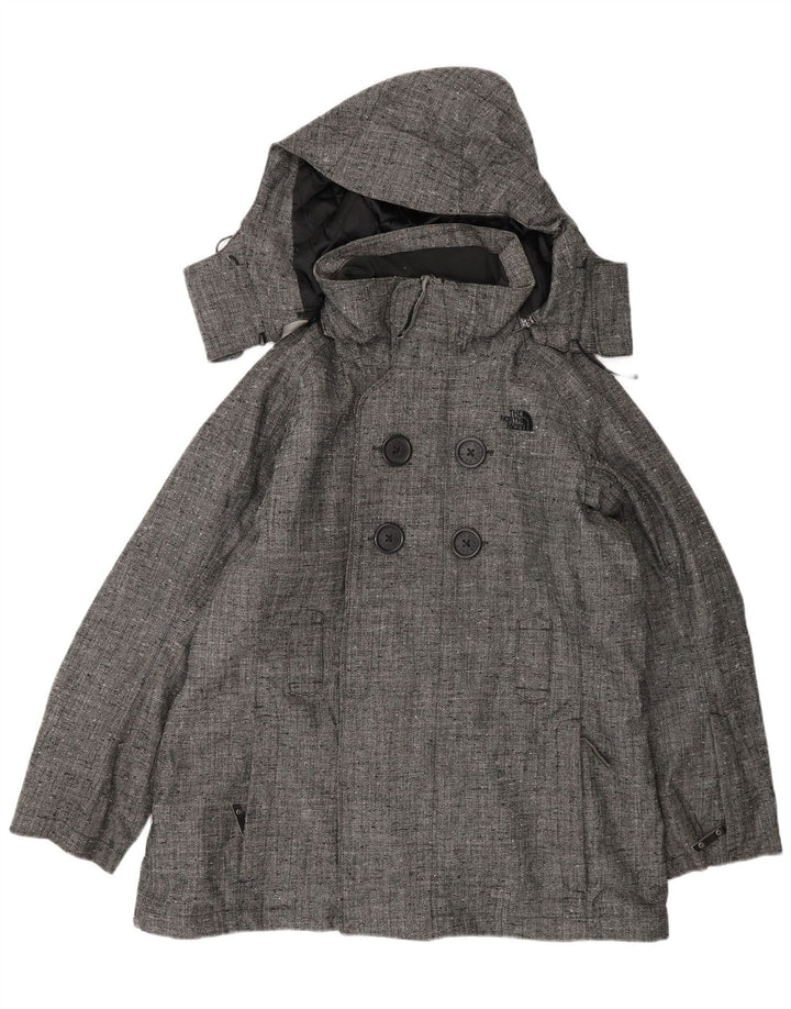 The North Face Womens Hooded Bomber Jacket UK 16 Large Grey Herringbone
