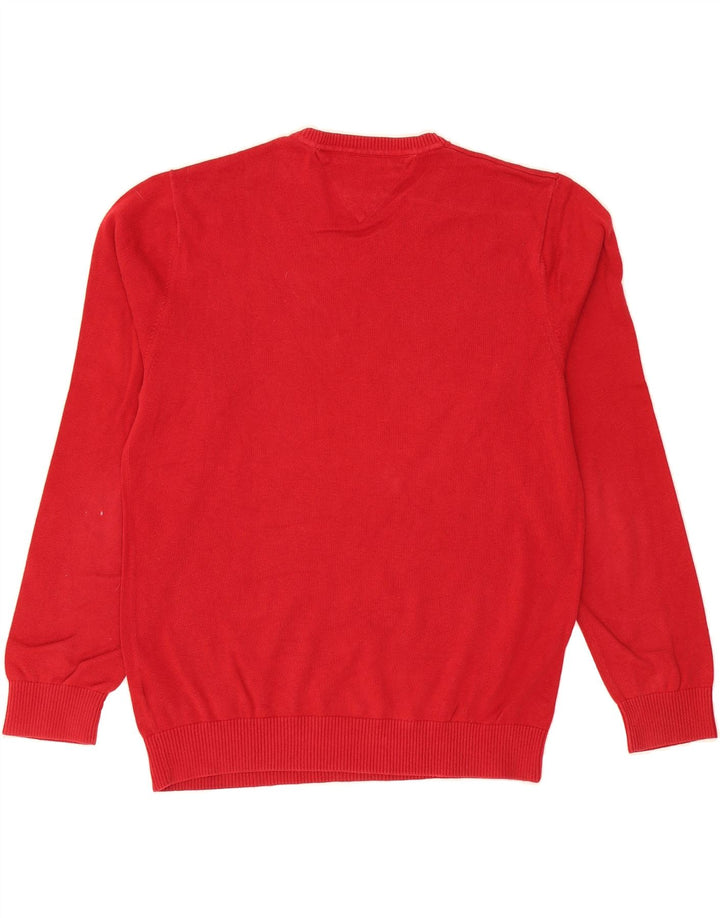 TOMMY HILFIGER Mens V-Neck Jumper Sweater Large Red Cotton Vintage Tommy Hilfiger and Second-Hand Tommy Hilfiger from Messina Hembry 