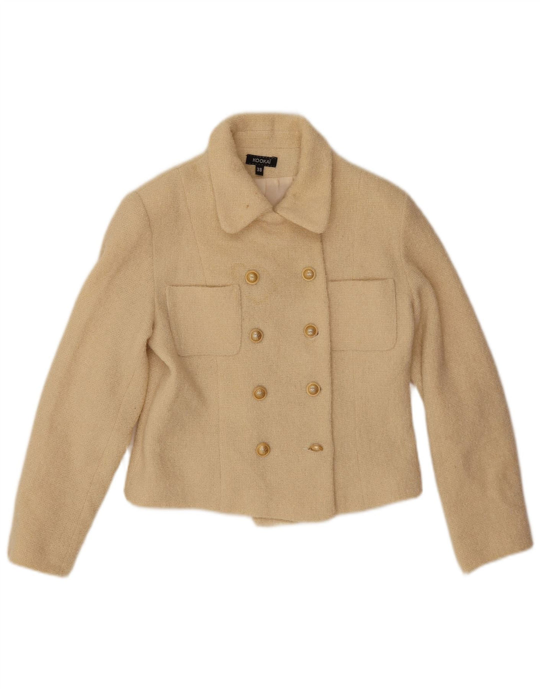 Kookai Womens Crop Pea Coat EU 38 Medium Beige Wool