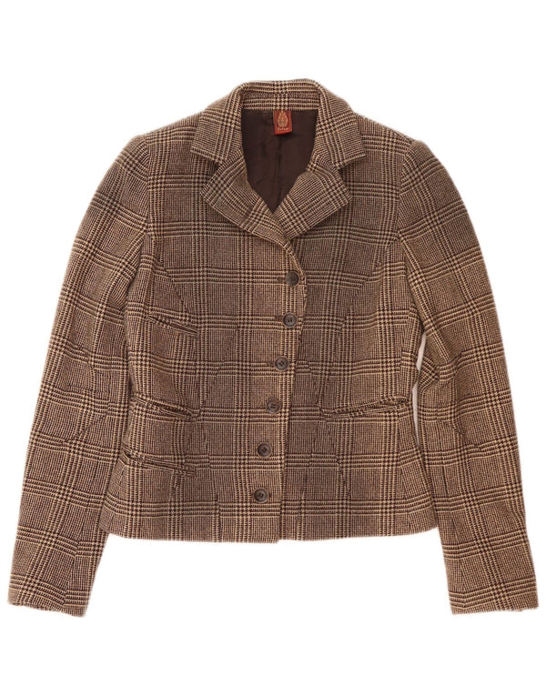 Dondup Womens 6 Button Blazer Jacket IT 42 Medium Brown Houndstooth Wool