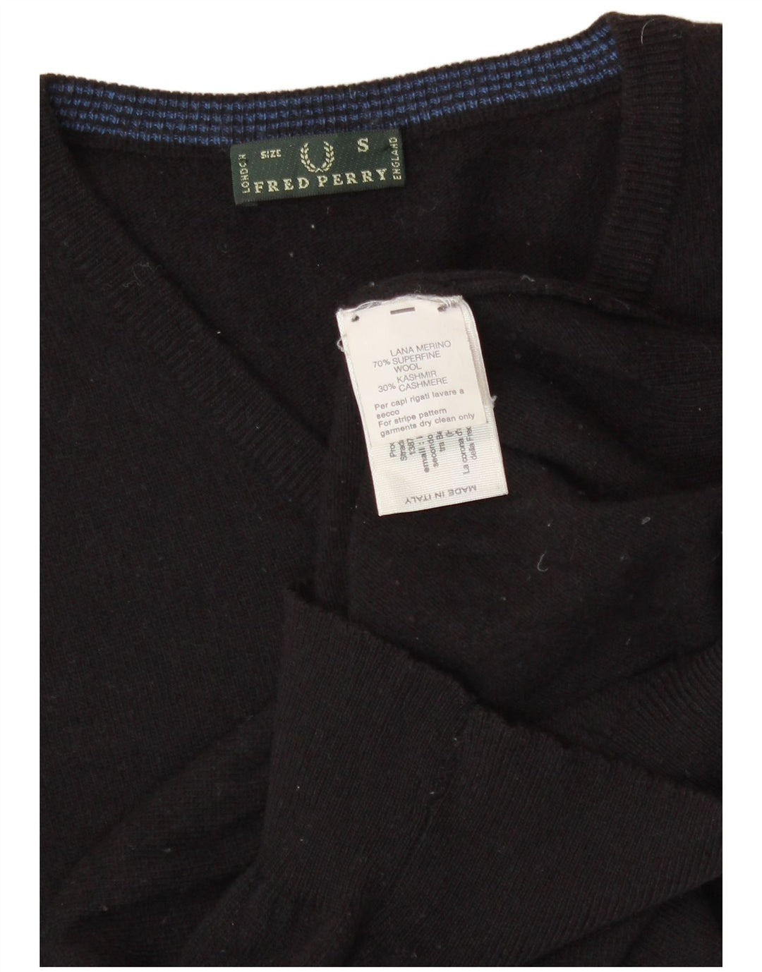 Fred Perry Womens Crop V-Neck Jumper Sweater UK 10 Small Black Merino Wool