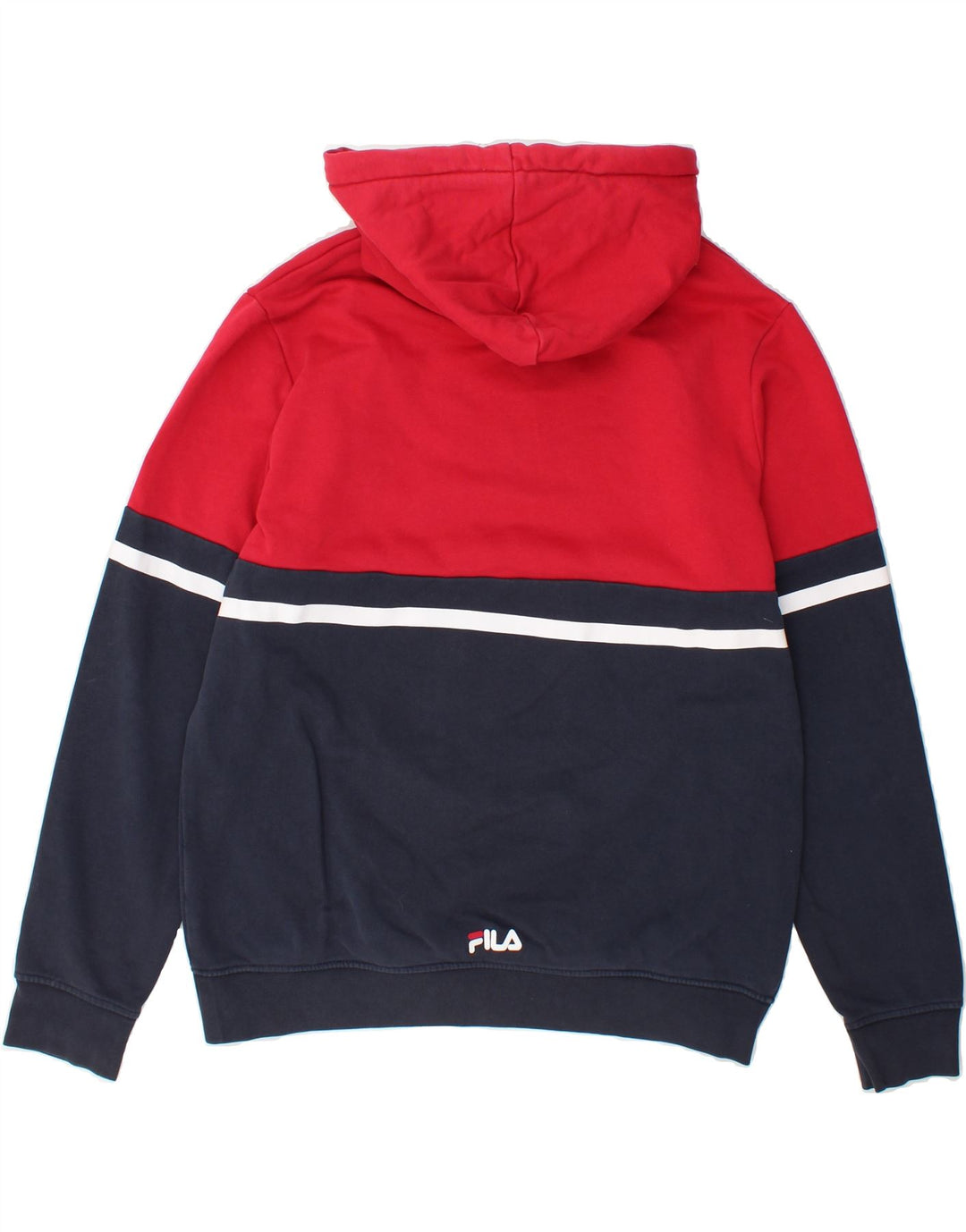 FILA Mens Graphic Hoodie Jumper Medium Red Colourblock Vintage Fila and Second-Hand Fila from Messina Hembry 