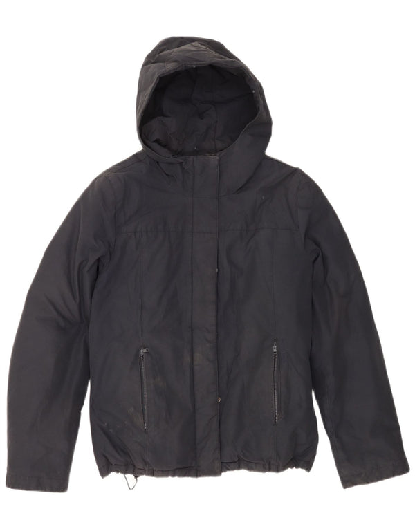 Woolrich Womens Hooded Padded Jacket UK 14 Medium Navy Blue Cotton