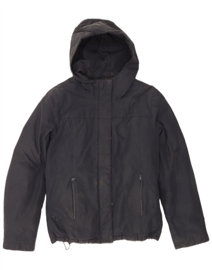 Woolrich Womens Hooded Padded Jacket UK 14 Medium Navy Blue Cotton
