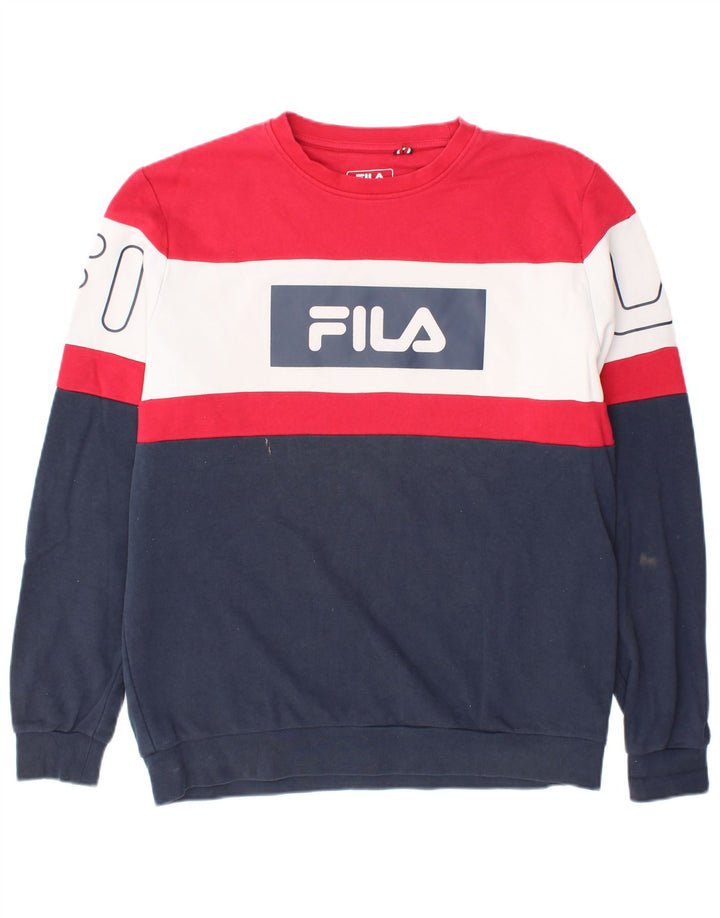 Fila Mens Graphic Sweatshirt Jumper Large Multicoloured Colourblock Cotton