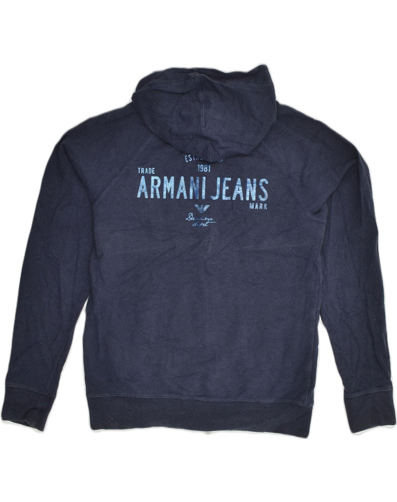 ARMANI JEANS Womens Graphic Zip Hoodie Sweater UK 12 Medium Navy Blue | Vintage Armani Jeans | Thrift | Second-Hand Armani Jeans | Used Clothing | Messina Hembry 