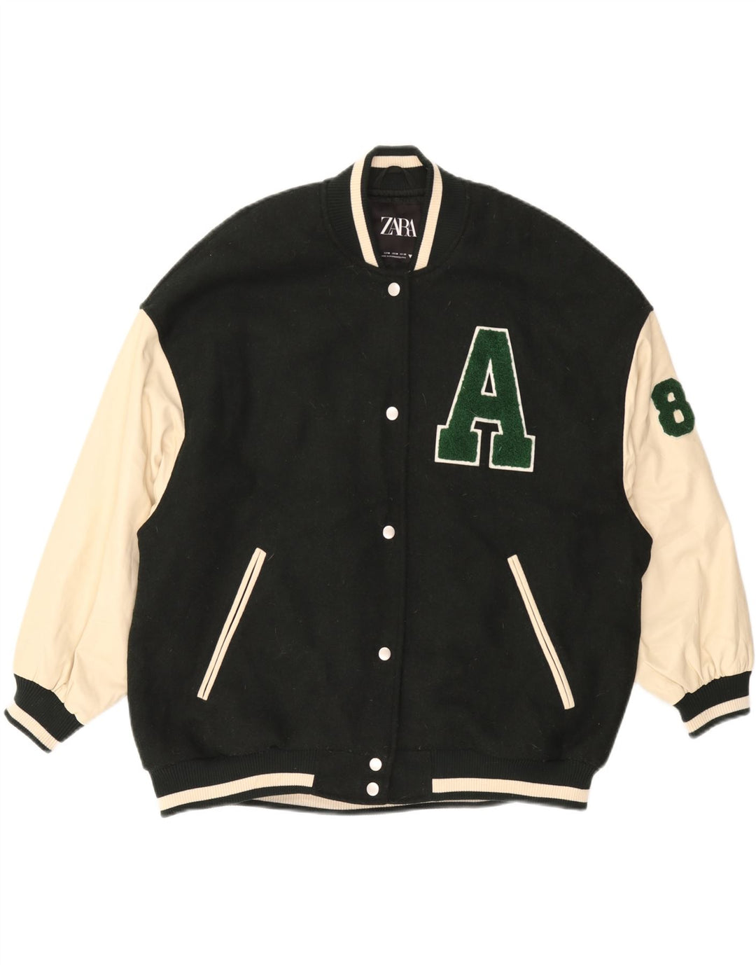 ZARA Mens Graphic Varsity Jacket UK 38 Medium Green Colourblock Polyester