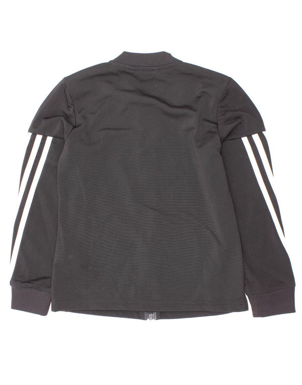 Adidas Girls Tracksuit Top Jacket 7-8 Years Black Pinstripe Polyester