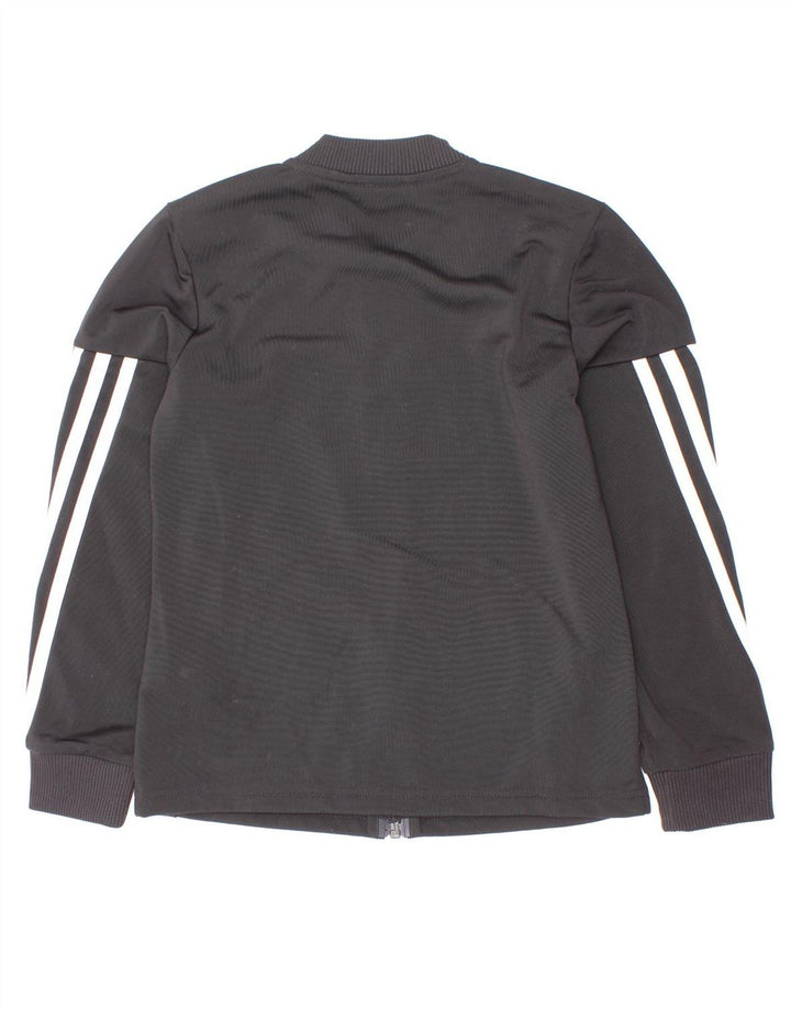 Adidas Girls Tracksuit Top Jacket 7-8 Years Black Pinstripe Polyester