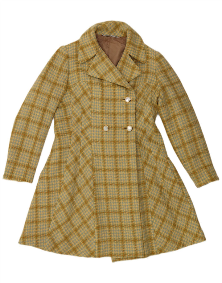 Vintage Womens Double Breasted Coat UK 14 Medium Yellow Houndstooth