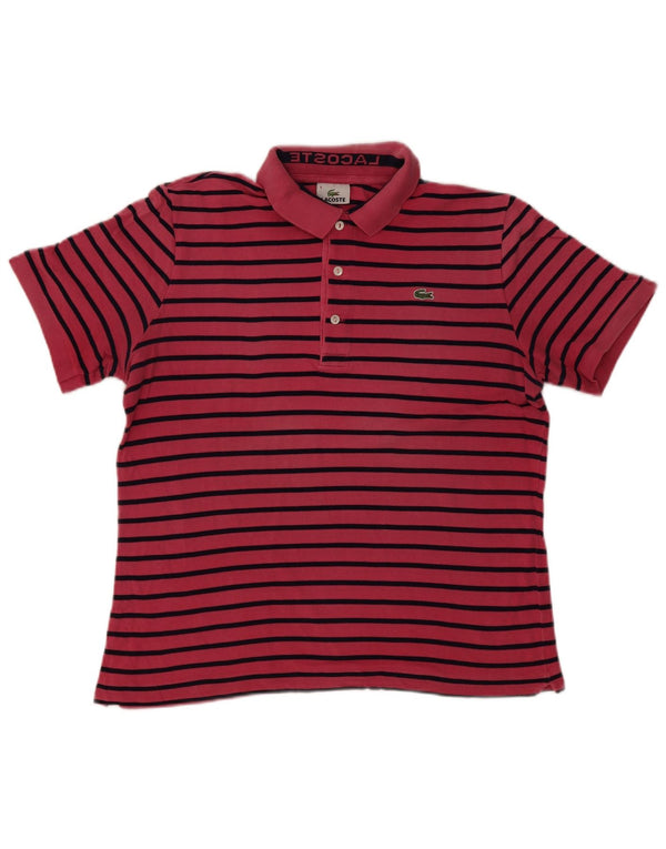 Lacoste Mens Graphic Polo Shirt Size 4 Medium Pink Striped Cotton
