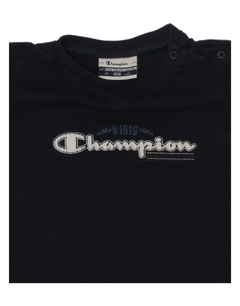 CHAMPION Girls Graphic Top Long Sleeve 2-3 Years XL Navy Blue Cotton | Vintage Champion | Thrift | Second-Hand Champion | Used Clothing | Messina Hembry 