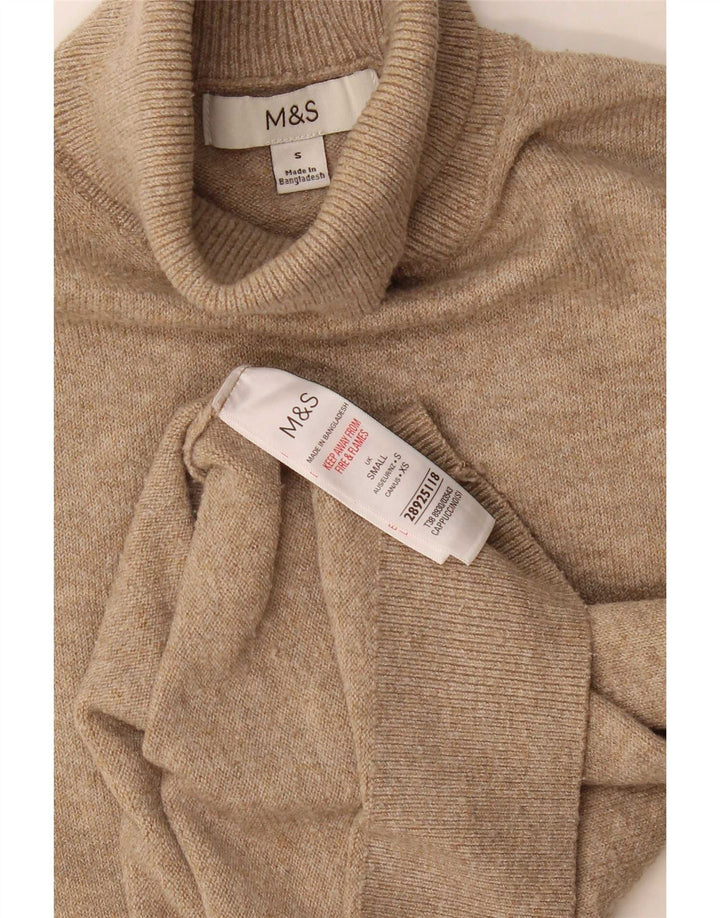 Marks & Spencer Womens Roll Neck Jumper Sweater UK 10 Small Beige Polyester
