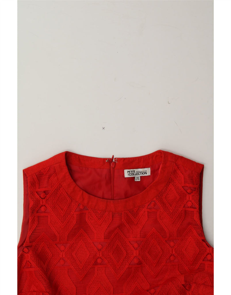 DEBENHAMS Womens Petite Basic Dress UK 16 Large Red Geometric Polyester Vintage Debenhams and Second-Hand Debenhams from Messina Hembry 