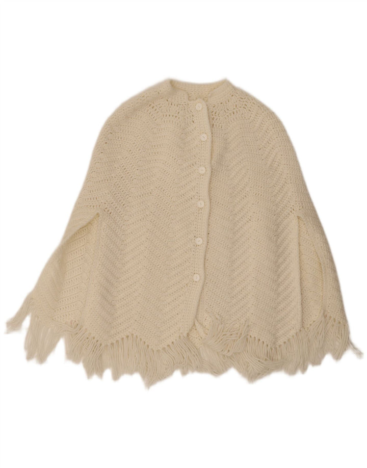 Vintage Womens Poncho Cardigan Sweater One Size White