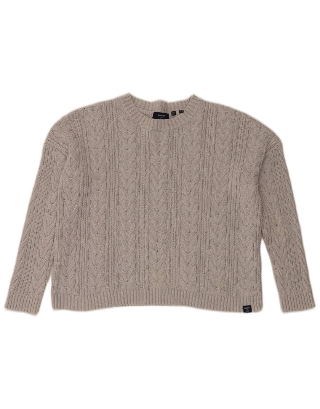 Superdry Womens Crop Oversized Crew Neck Jumper Sweater UK 10 Small Grey