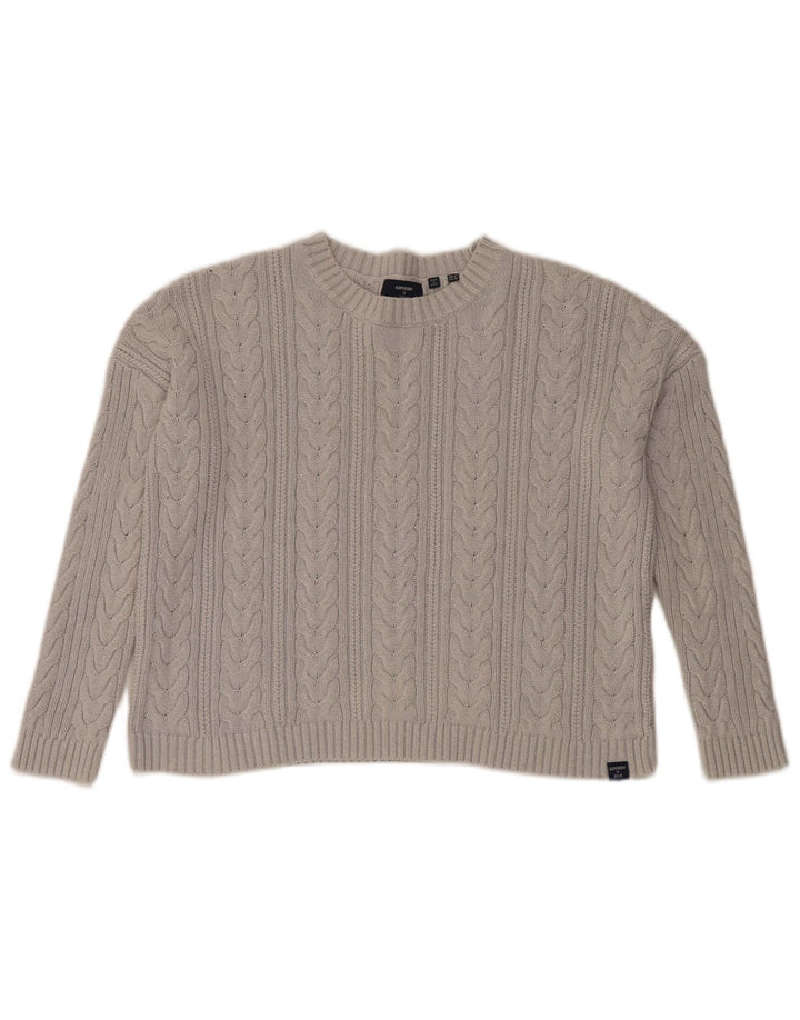 Superdry Womens Crop Oversized Crew Neck Jumper Sweater UK 10 Small Grey