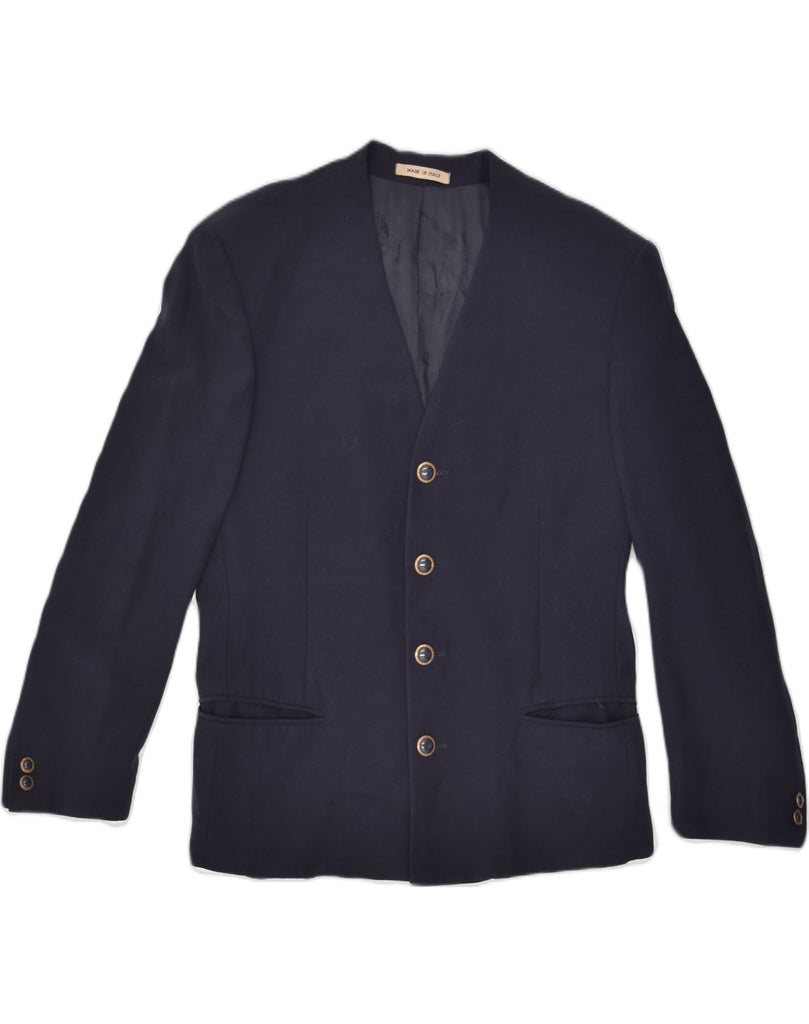 CARLO PIGNATELLI Mens 4 Button Blazer Jacket IT 46 Small Navy Blue Wool | Vintage Carlo Pignatelli | Thrift | Second-Hand Carlo Pignatelli | Used Clothing | Messina Hembry 