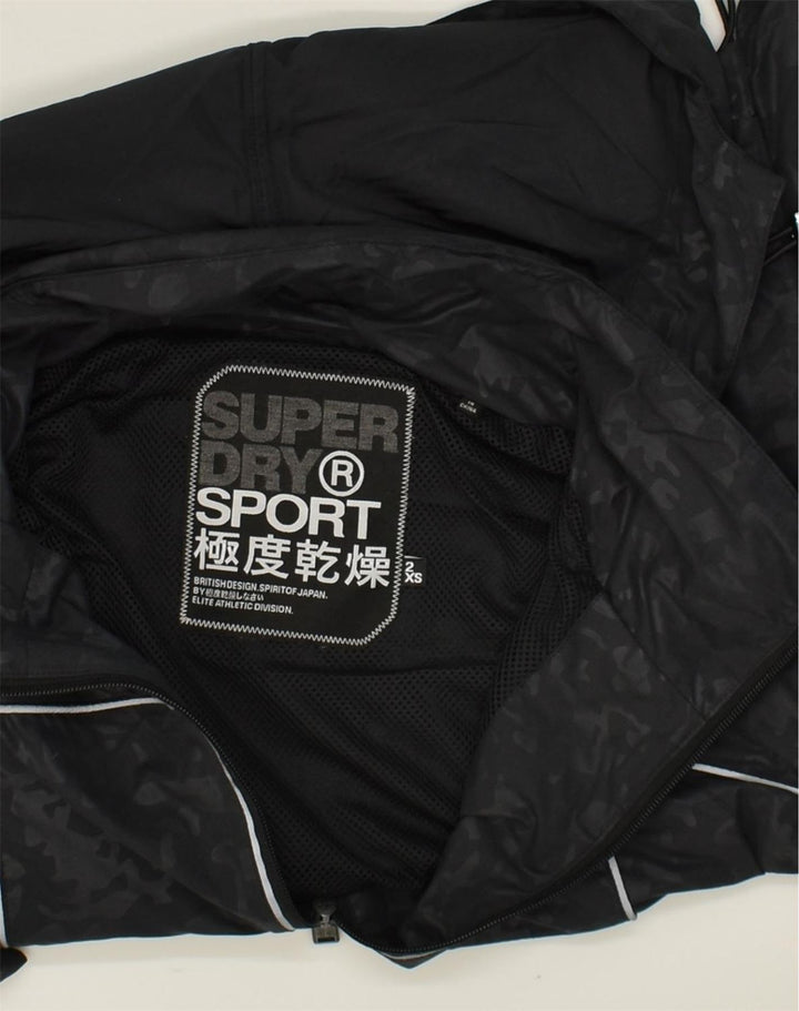 SUPERDRY Mens Hooded Windbreaker Jacket UK 34 2XS Black Polyester | Vintage Superdry | Thrift | Second-Hand Superdry | Used Clothing | Messina Hembry 