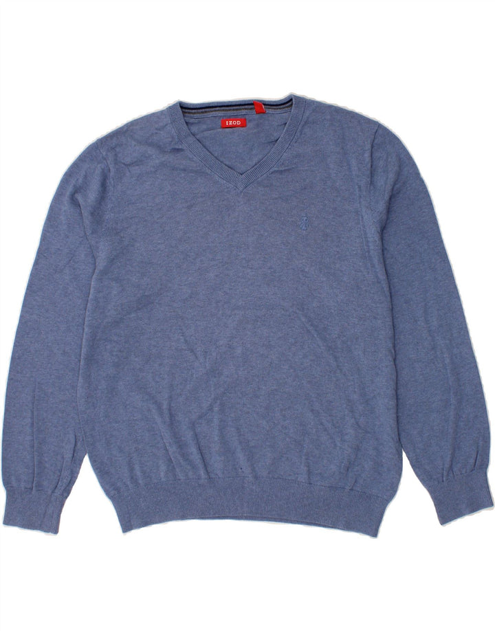 IZOD Mens V-Neck Jumper Sweater Large Navy Blue Cotton Vintage Izod and Second-Hand Izod from Messina Hembry 