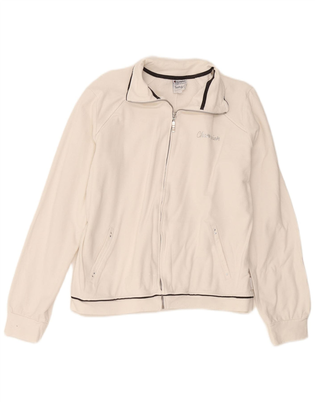 Champion Womens Tracksuit Top Jacket UK 18 XL White Cotton
