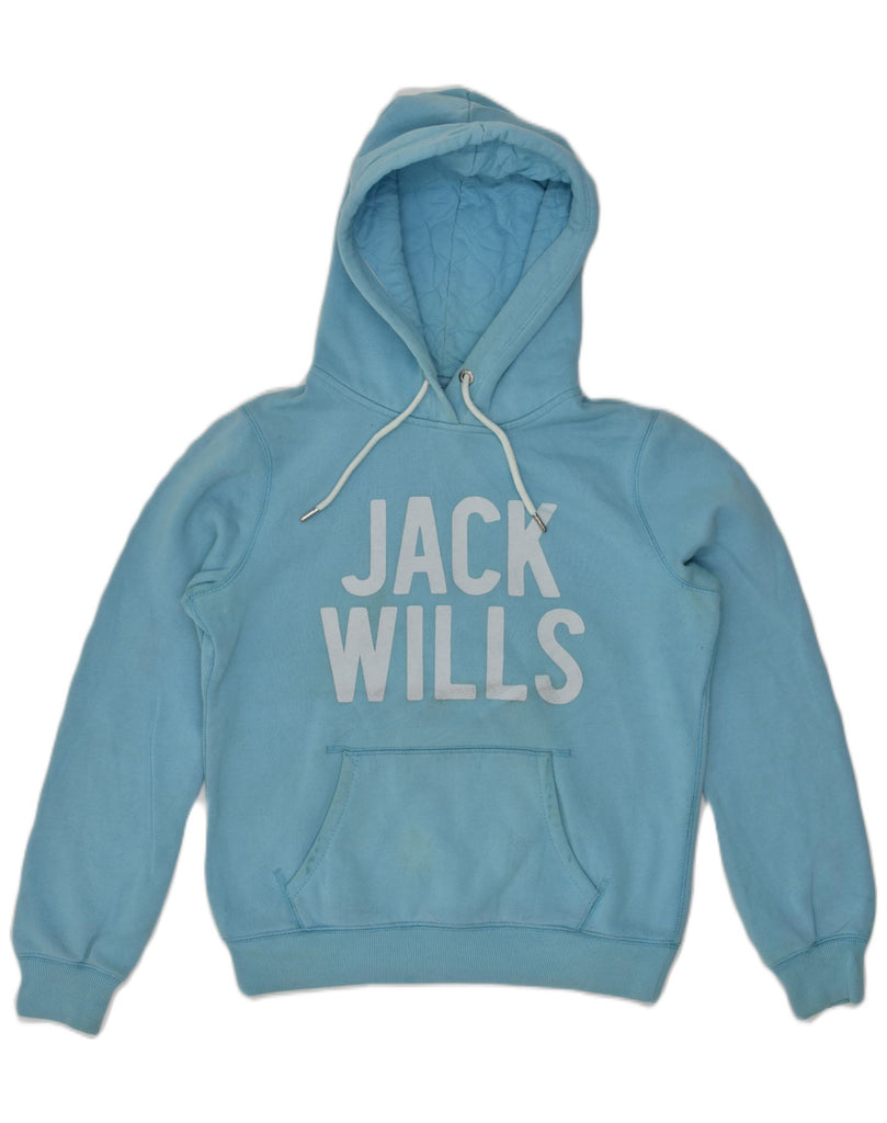 JACK WILLS Womens Graphic Hoodie Jumper UK 12 Medium Blue Cotton | Vintage Jack Wills | Thrift | Second-Hand Jack Wills | Used Clothing | Messina Hembry 