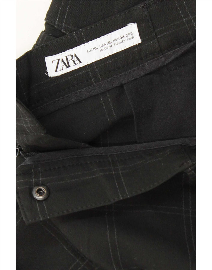 Zara Mens Straight Chino Trousers XL W34 L29 Grey Check