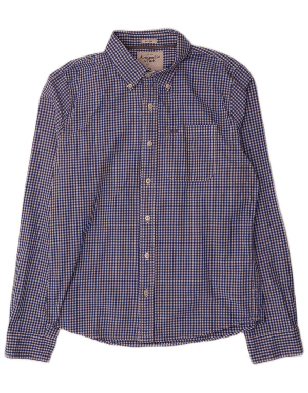 Abercrombie & Fitch Mens Muscle Bomber Jacket XL Blue Gingham Cotton
