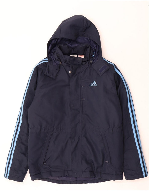 Adidas Boys Hooded Padded Jacket 13-14 Years Navy Blue Polyester