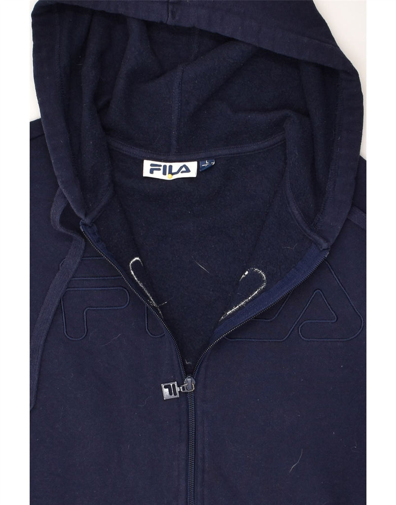 FILA Womens Graphic Zip Hoodie Sweater UK 16 Large Navy Blue Cotton | Vintage Fila | Thrift | Second-Hand Fila | Used Clothing | Messina Hembry 