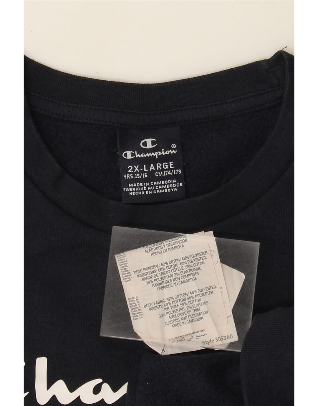 Champion Boys Graphic Sweatshirt Jumper 15-16 Years 2XL Navy Blue Cotton