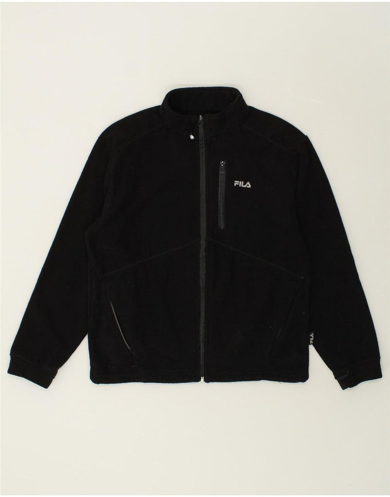 FILA Mens Fleece Jacket UK 36 Small Black Polyester | Vintage Fila | Thrift | Second-Hand Fila | Used Clothing | Messina Hembry 