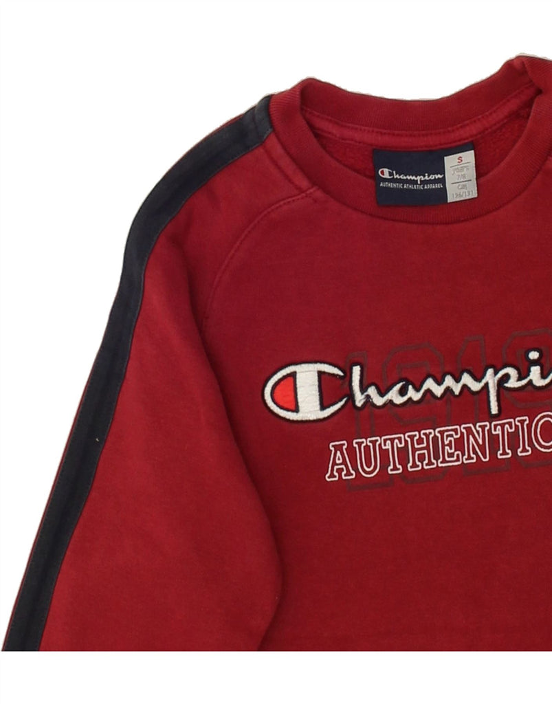 CHAMPION Boys Graphic Sweatshirt Jumper 7-8 Years Small Red Colourblock | Vintage Champion | Thrift | Second-Hand Champion | Used Clothing | Messina Hembry 