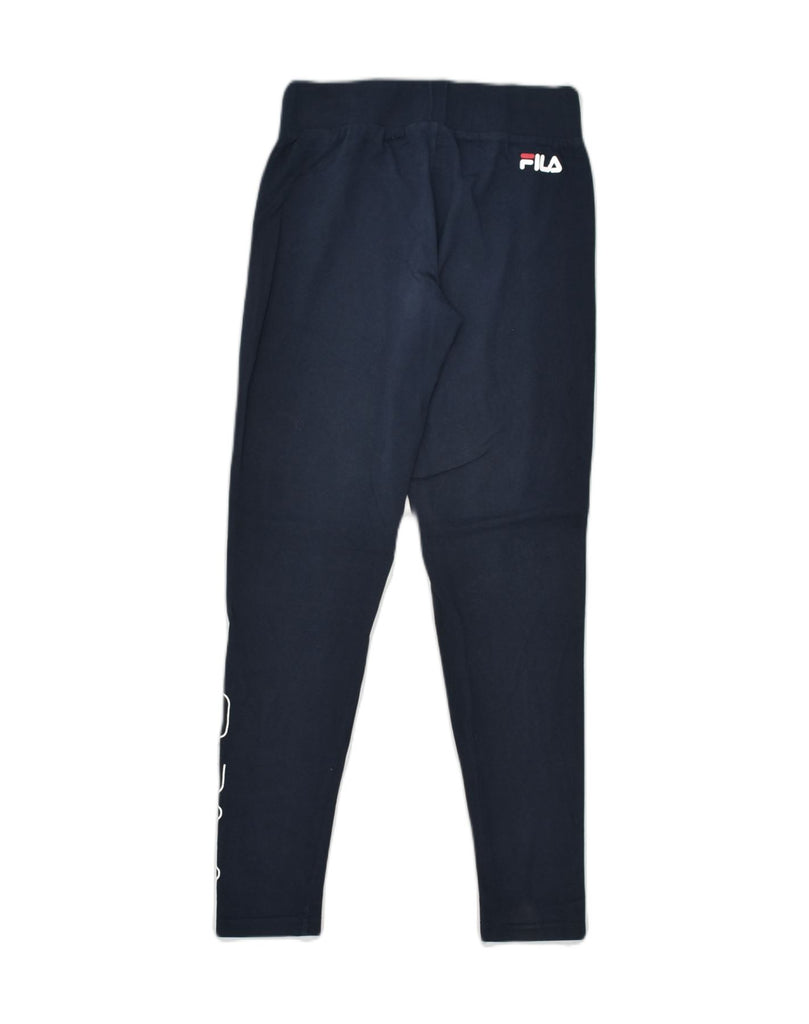 FILA Womens Graphic Leggings UK 8 Small Navy Blue Cotton | Vintage Fila | Thrift | Second-Hand Fila | Used Clothing | Messina Hembry 