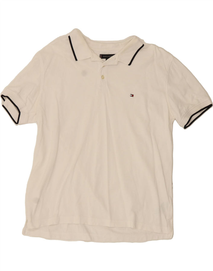 TOMMY HILFIGER Mens Regular Fit Polo Shirt Large Off White Cotton Vintage Tommy Hilfiger and Second-Hand Tommy Hilfiger from Messina Hembry 