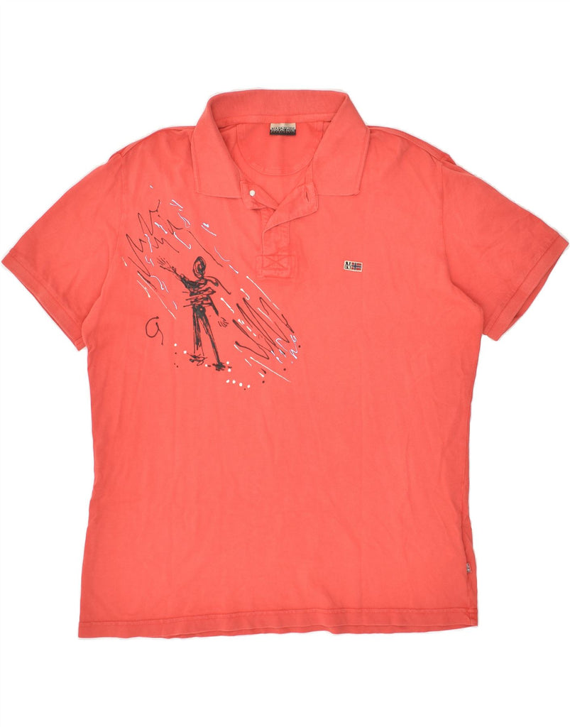 NAPAPIJRI Mens Graphic Polo Shirt 2XL Red Cotton | Vintage Napapijri | Thrift | Second-Hand Napapijri | Used Clothing | Messina Hembry 