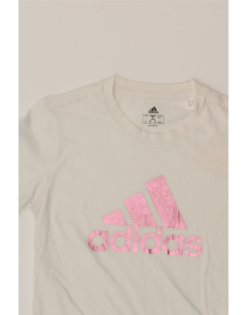 ADIDAS Womens Graphic T-Shirt Top UK 4/6 XS White Cotton Vintage Adidas and Second-Hand Adidas from Messina Hembry 