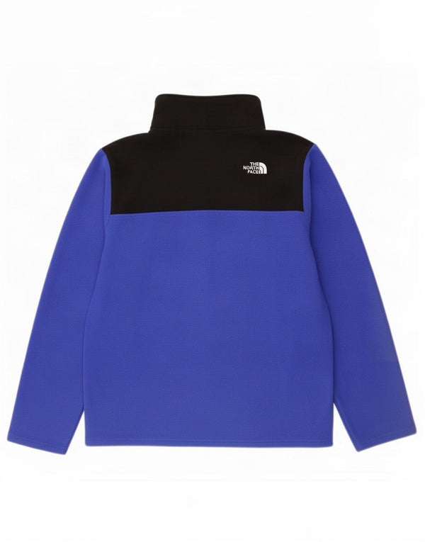 The North Face Boys Zip Neck Fleece Jumper 14-15 Years XL Blue Colourblock