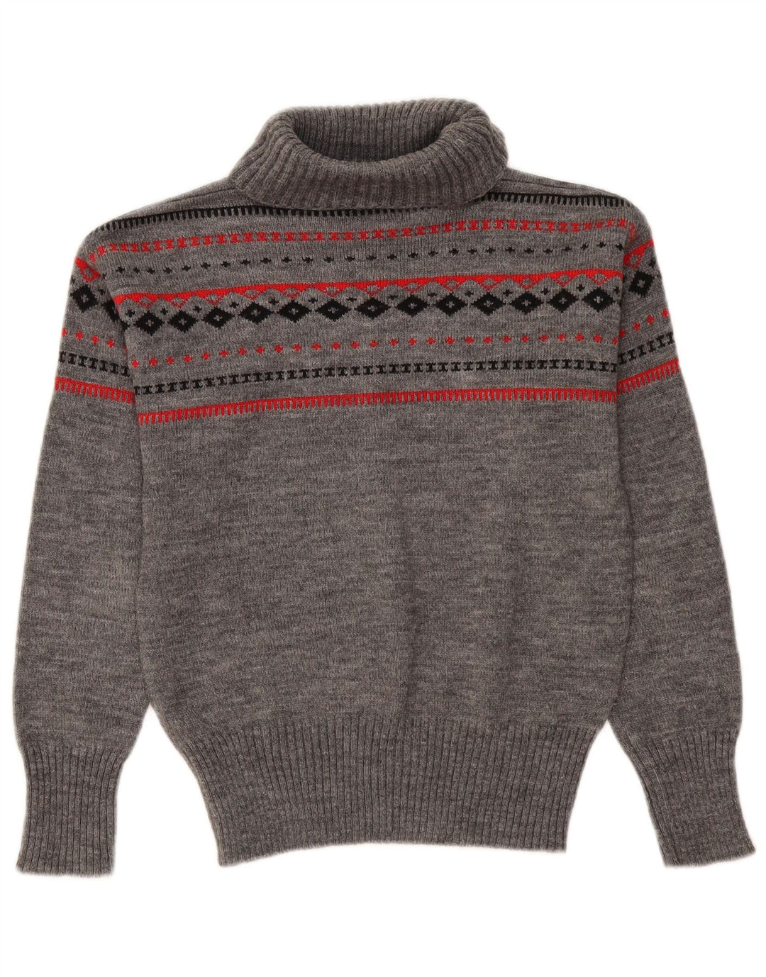Vintage Womens Roll Neck Jumper Sweater UK 12 Medium Grey Fair Isle