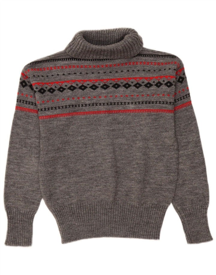 Vintage Womens Roll Neck Jumper Sweater UK 12 Medium Grey Fair Isle