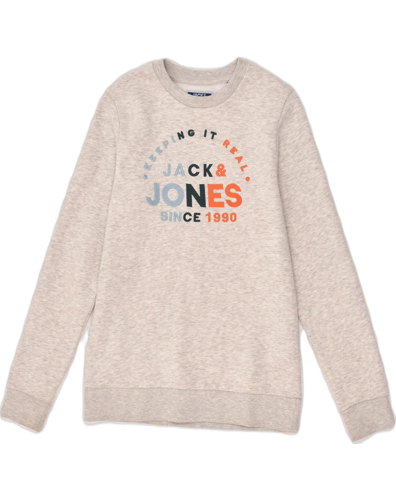 JACK & JONES Boys Graphic Sweatshirt Jumper 14-15 Years Grey Polyester | Vintage Jack & Jones | Thrift | Second-Hand Jack & Jones | Used Clothing | Messina Hembry 