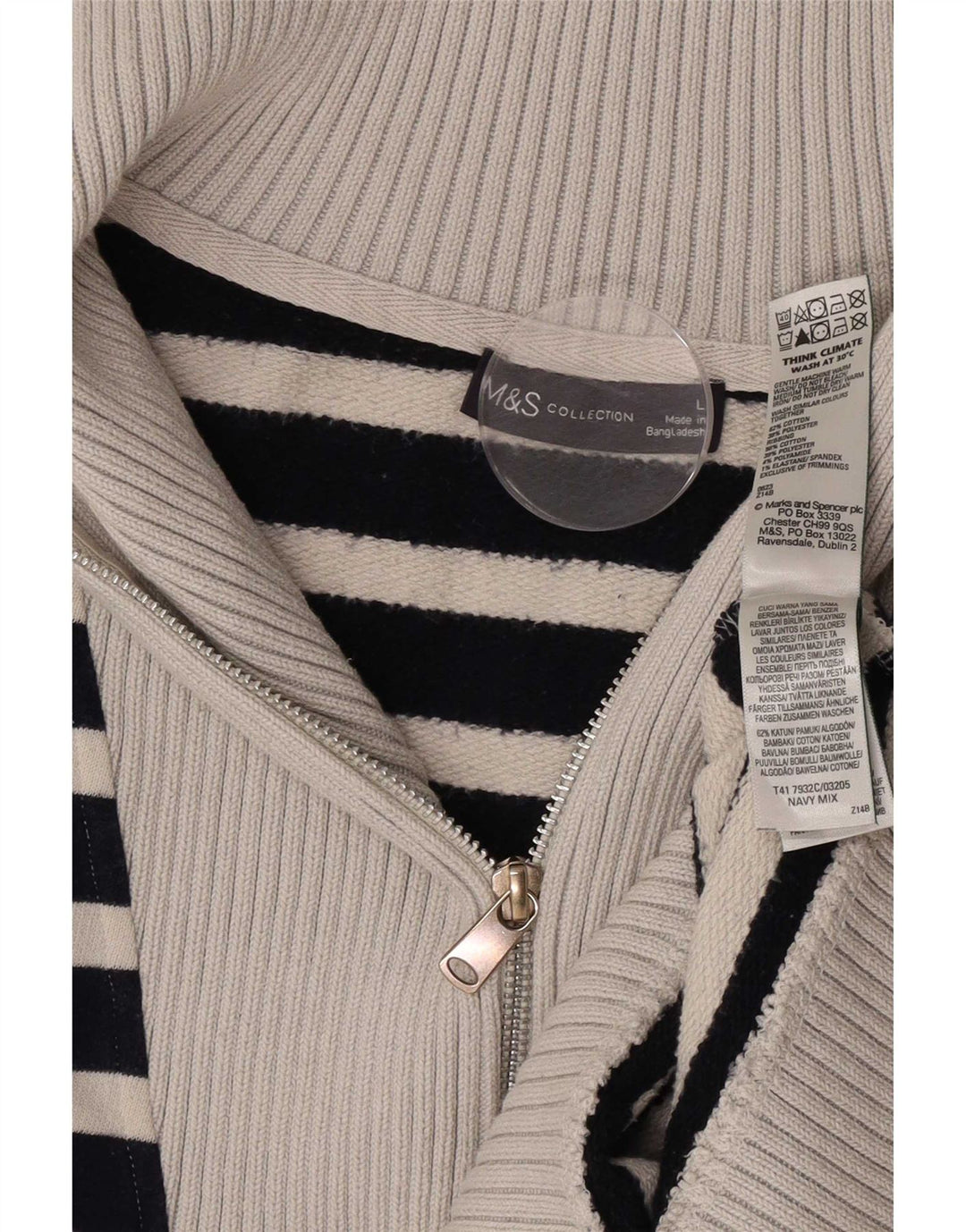 Marks & Spencer Womens Zip Neck Jumper Sweater UK 16 Large Navy Blue
