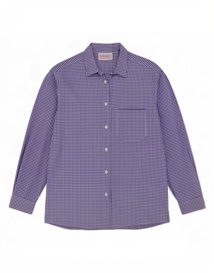 Stefanel Womens Shirt UK 16 Large Blue Gingham