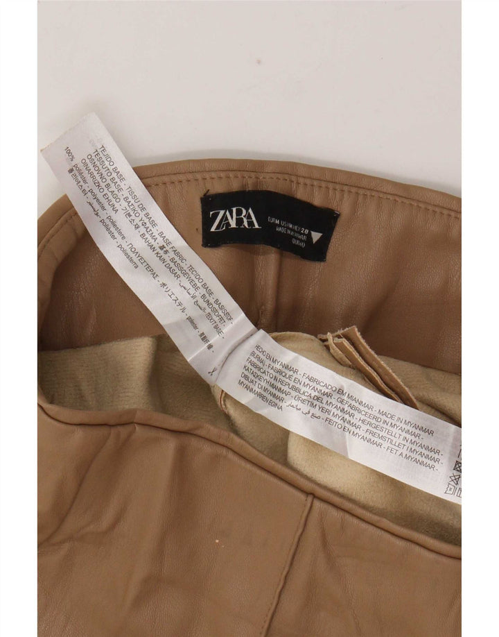 Zara Womens Faux Leather Leggings UK 14 Medium Brown Polyester