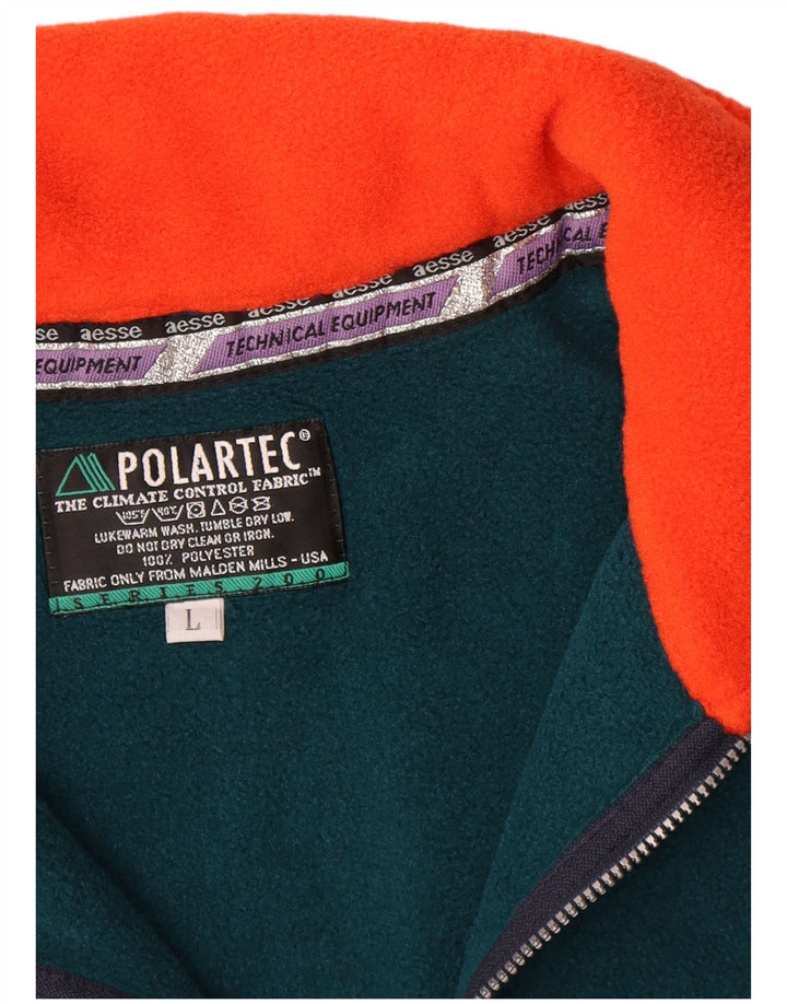Polartec Mens Zip Neck Fleece Jumper Large Green Geometric Polyester