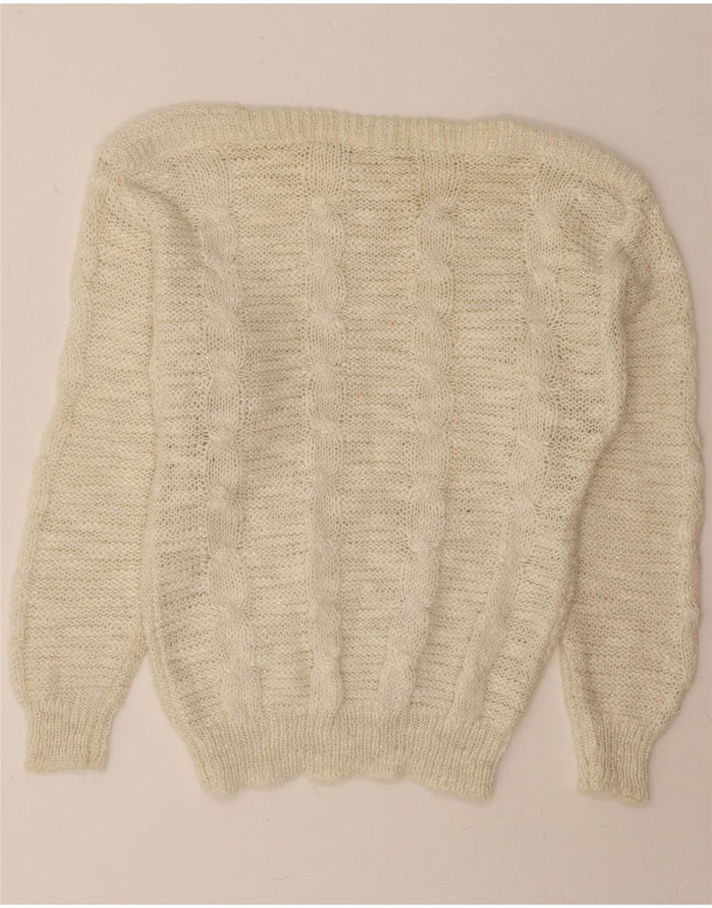 VINTAGE Womens Boat Neck Jumper Sweater UK 14 Medium Off White Polyacrylic Vintage Vintage and Second-Hand Vintage from Messina Hembry 