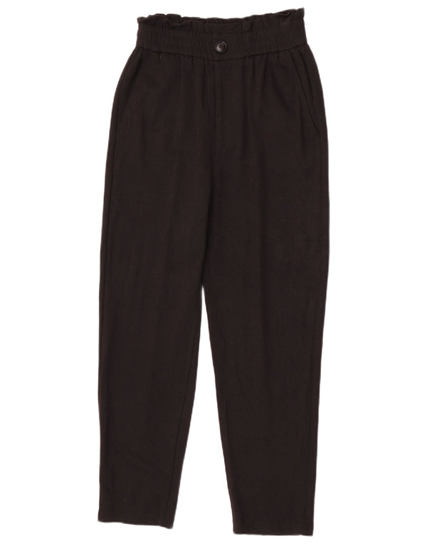 Zara Womens High Waist Tapered Chino Trousers XS W24 L25 Black Viscose