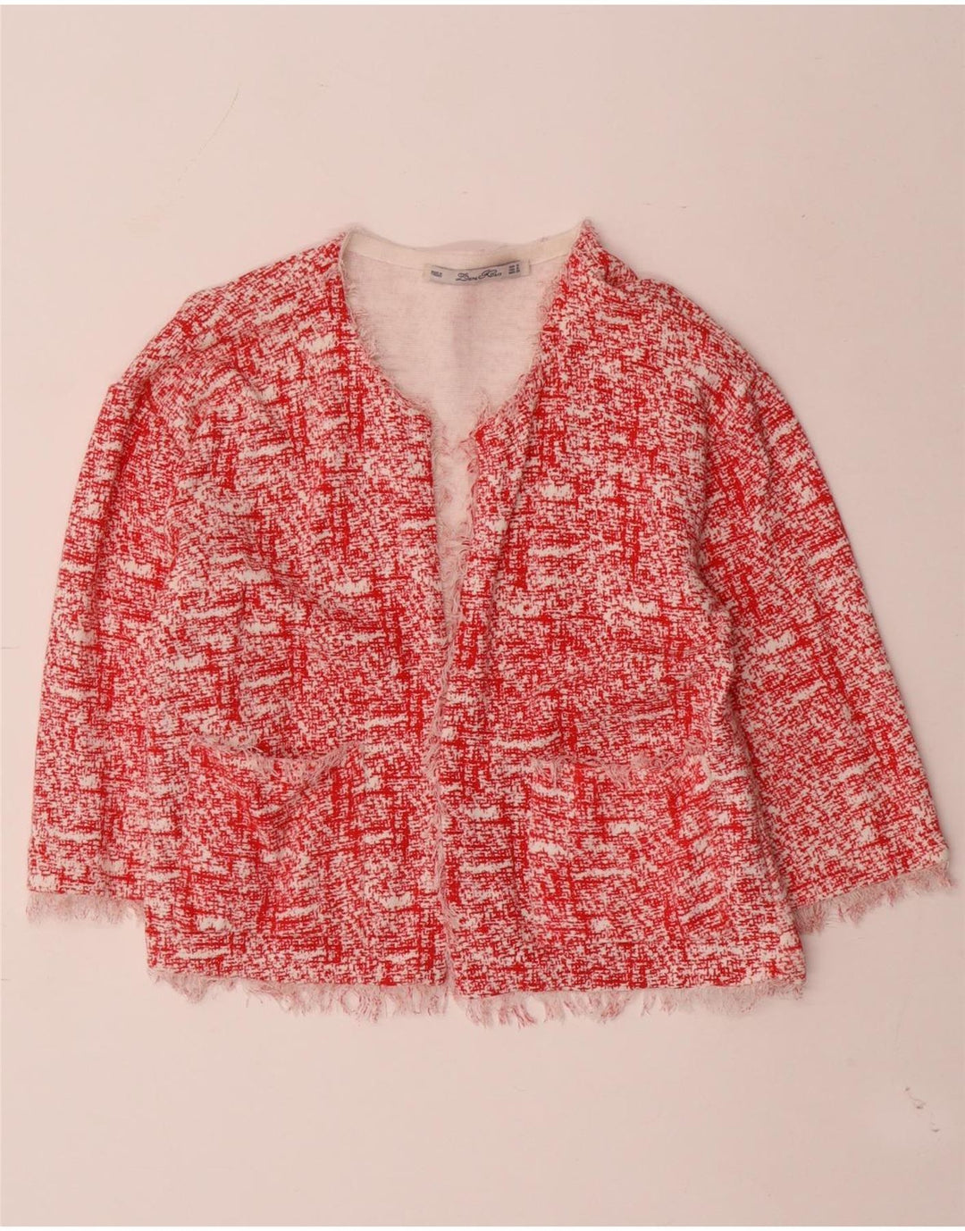 Zara Womens 3/4 Sleeve Open Cardigan Sweater UK 14 Medium Red Flecked