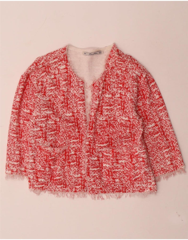 Zara Womens 3/4 Sleeve Open Cardigan Sweater UK 14 Medium Red Flecked