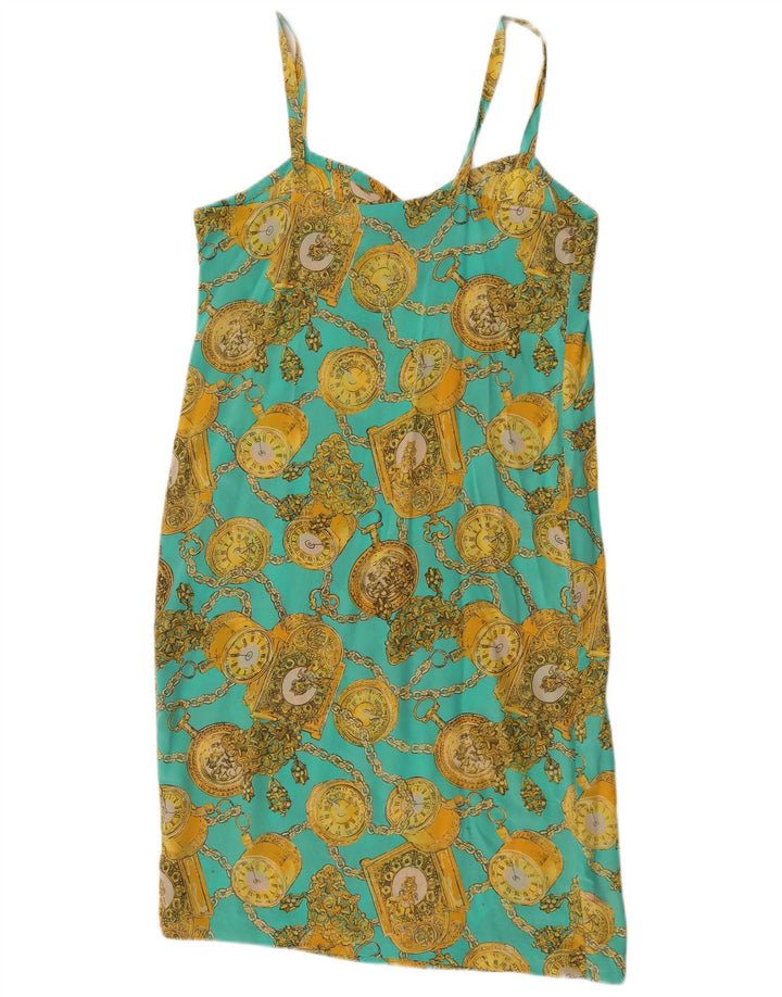 Vintage Womens Abstract Pattern Slip Dress UL 12 Medium Turquoise